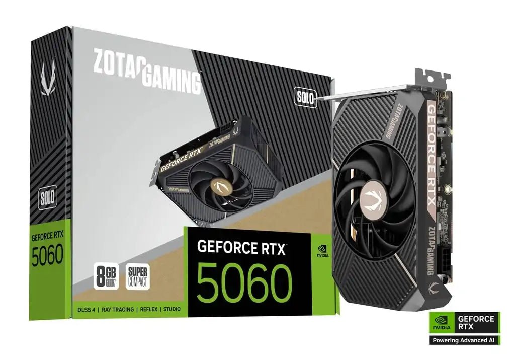 ZOTAC GAMING GeForce RTX 5060 SOLO Graphic Card | ZT - B50600G - 10L - 8886307700827 - Vektra Computers LLC ZOTAC GAMING GeForce RTX 5060 SOLO Graphic Card | ZT - B50600G - 10L - 8886307700827 - Vektra Computers LLC